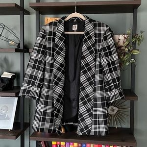 Anne Klein - Open Front Plaid Blazer - Black & White - Large